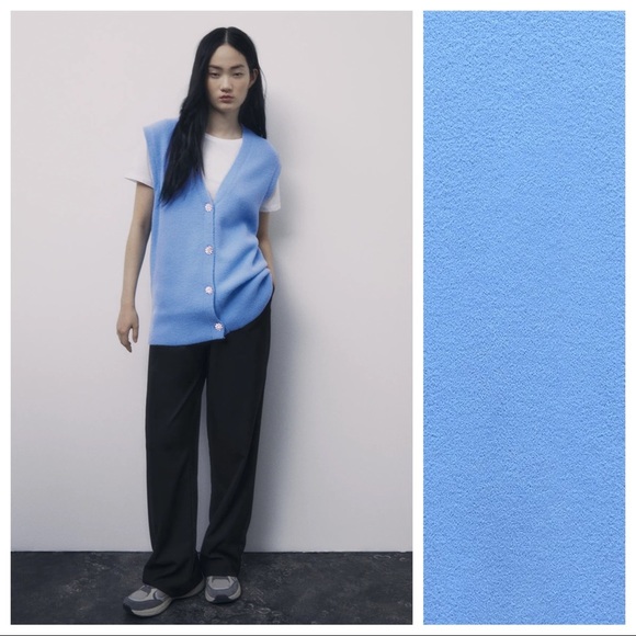 NWT. Zara Blue Soft Touch Bejewelled Buttons Waistcoat. Size M. - Picture 1 of 11